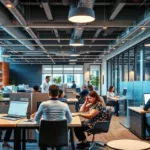 A vibrant coworking space in Fortitude Valley filled with professionals working together.