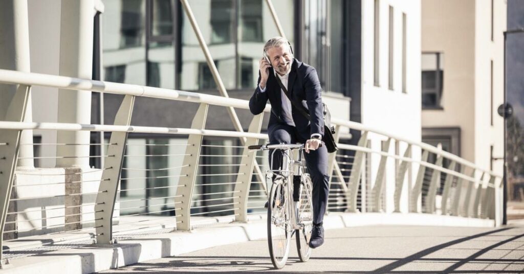 Riding a push bike in the city